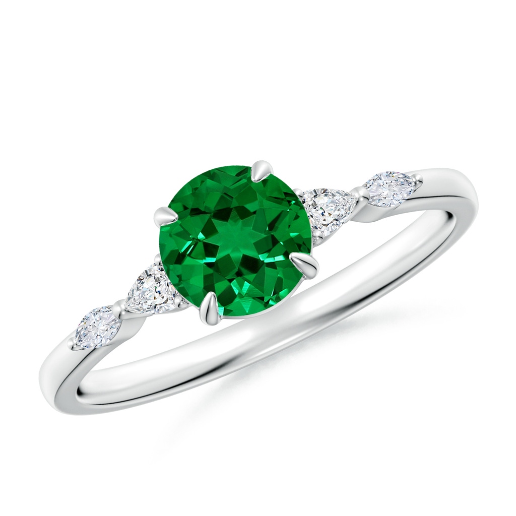 6mm Labgrown Lab-Grown Round Emerald Side Stone Engagement Ring in P950 Platinum