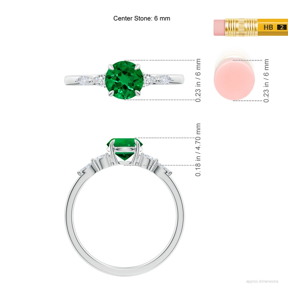 6mm Labgrown Claw-Set Round Lab-Grown Emerald Side Stone Engagement Ring in P950 Platinum ruler