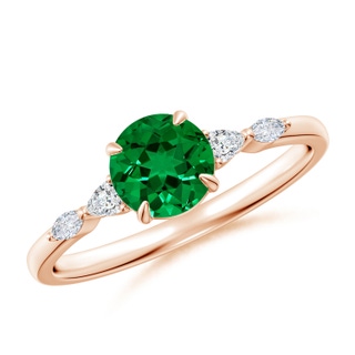 6mm Labgrown Lab-Grown Round Emerald Side Stone Engagement Ring in Rose Gold