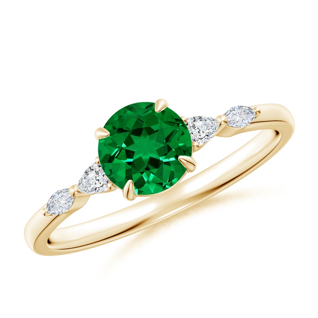 6mm Labgrown Claw-Set Round Lab-Grown Emerald Side Stone Engagement Ring in Yellow Gold