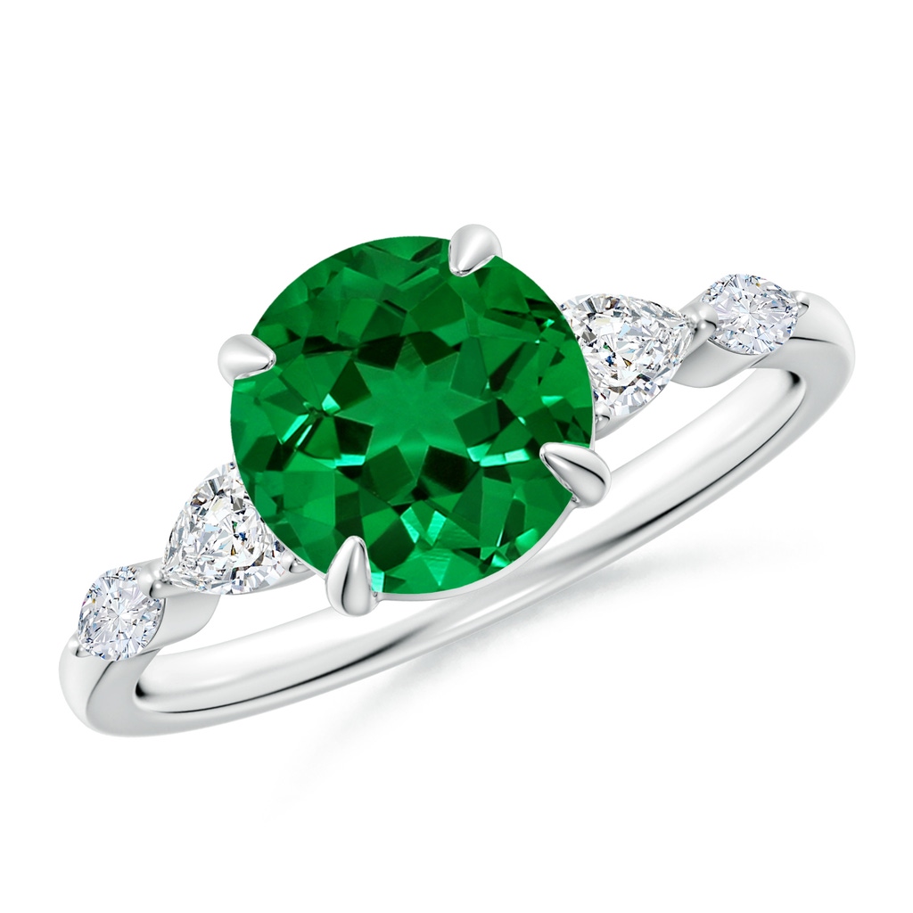 8mm Labgrown Lab-Grown Round Emerald Side Stone Engagement Ring in White Gold