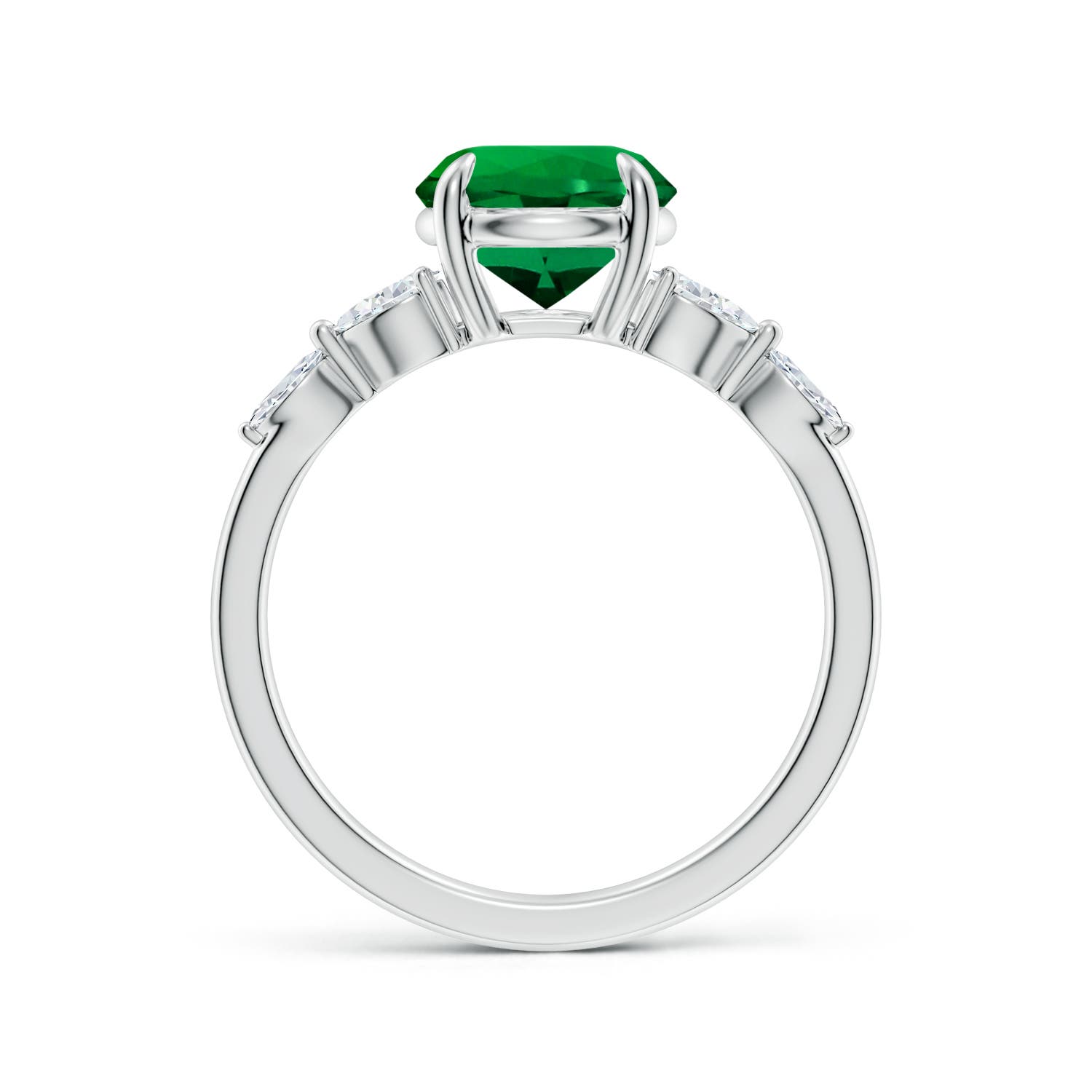 8mm Labgrown Claw-Set Round Lab-Grown Emerald Side Stone Engagement Ring in White Gold - side 3