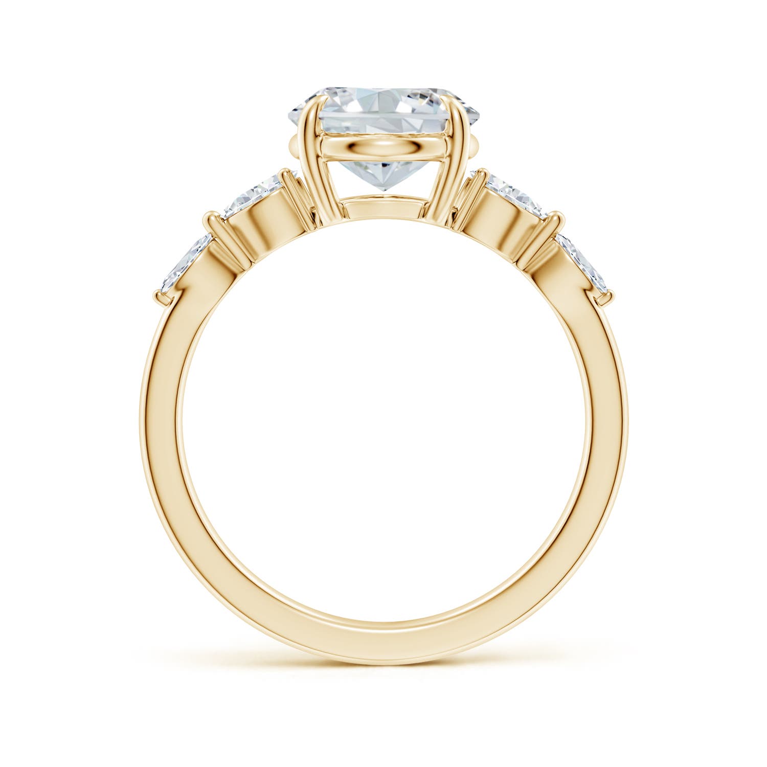 10x8mm FGVS Claw-Set Oval Lab-Grown Diamond Side Stone Engagement Ring in 18K Yellow Gold