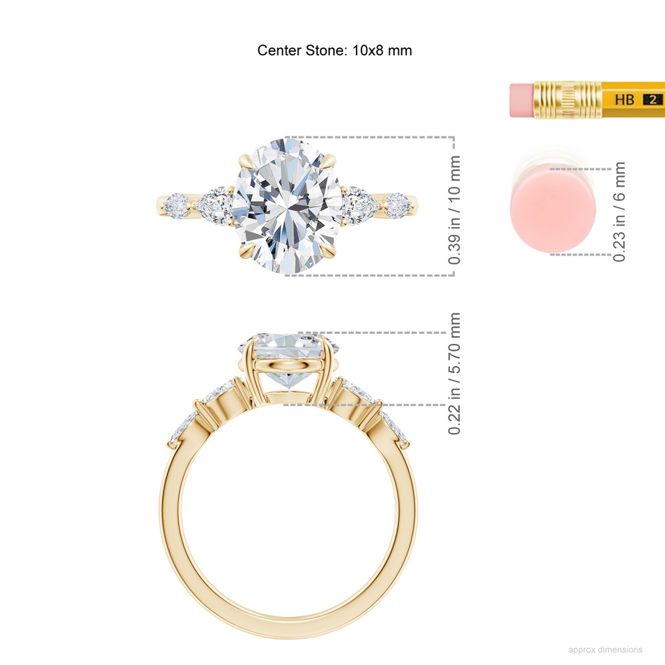 10x8mm FGVS Claw-Set Oval Lab-Grown Diamond Side Stone Engagement Ring in Yellow Gold ruler