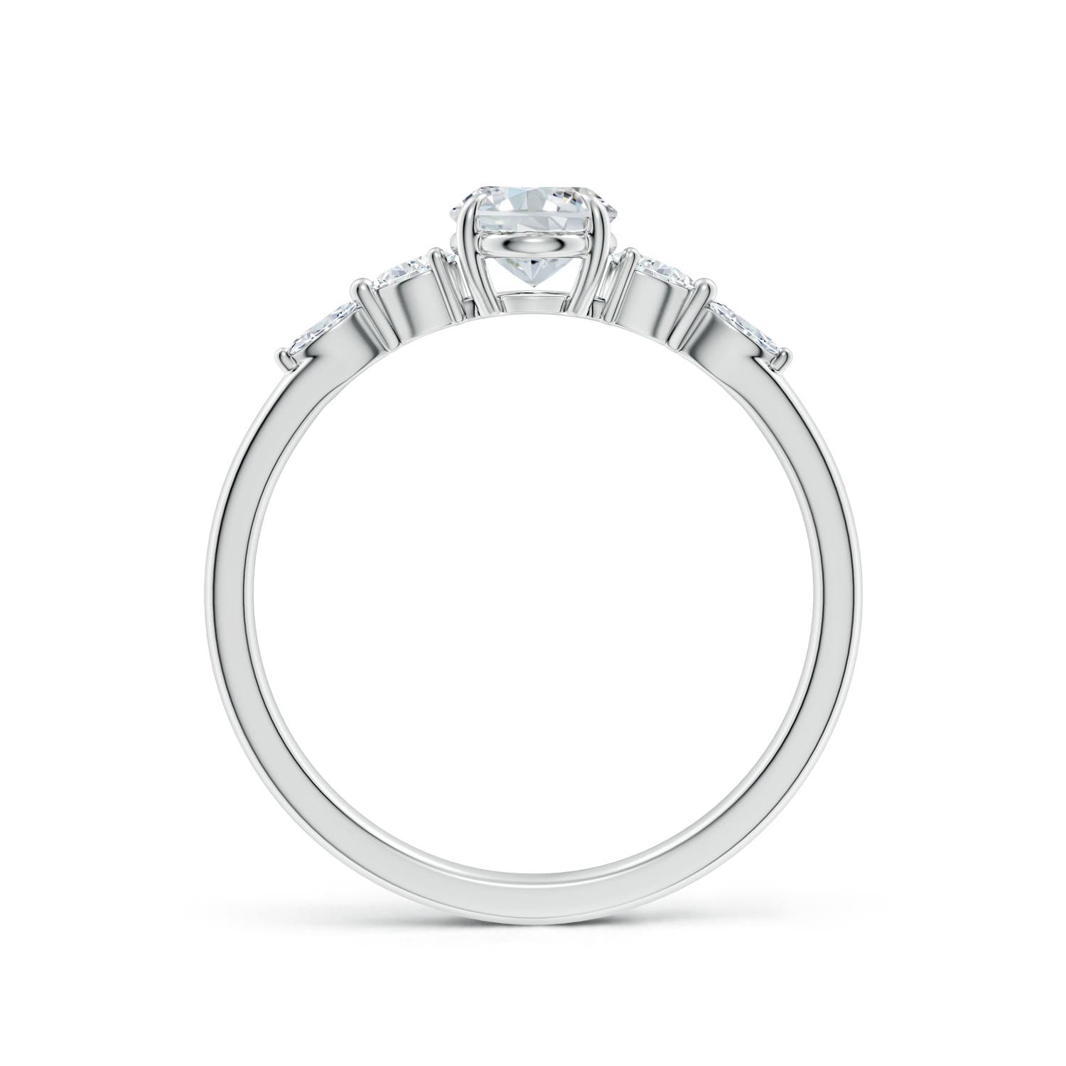 7x5mm FGVS Claw-Set Oval Lab-Grown Diamond Side Stone Engagement Ring in 18K White Gold