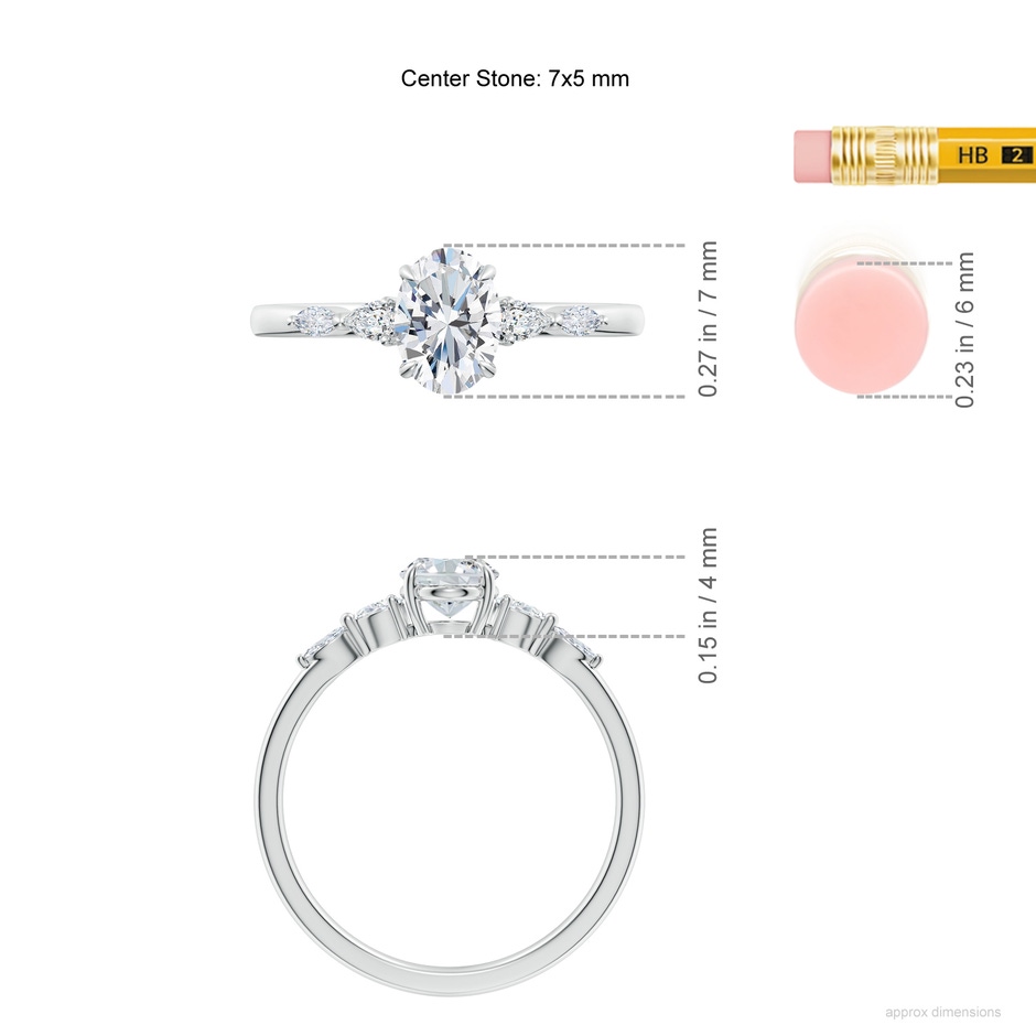 7x5mm FGVS Claw-Set Oval Lab-Grown Diamond Side Stone Engagement Ring in P950 Platinum ruler