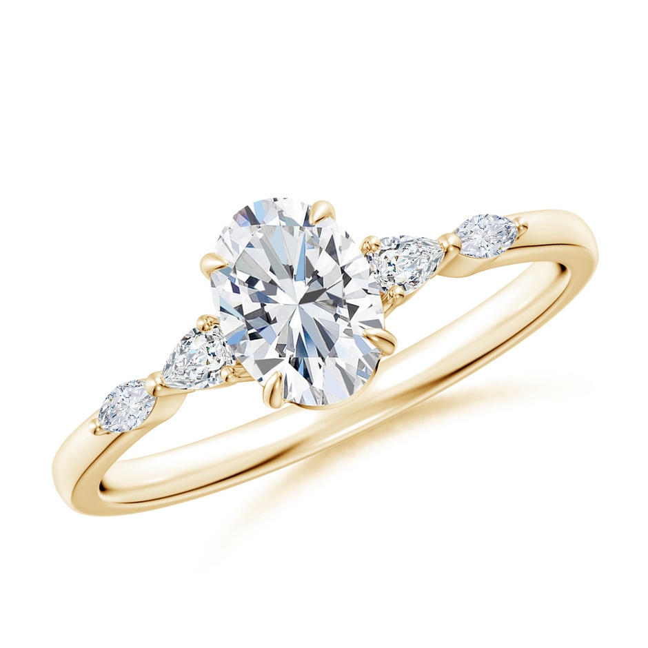 7x5mm FGVS Claw-Set Oval Lab-Grown Diamond Side Stone Engagement Ring in Yellow Gold 