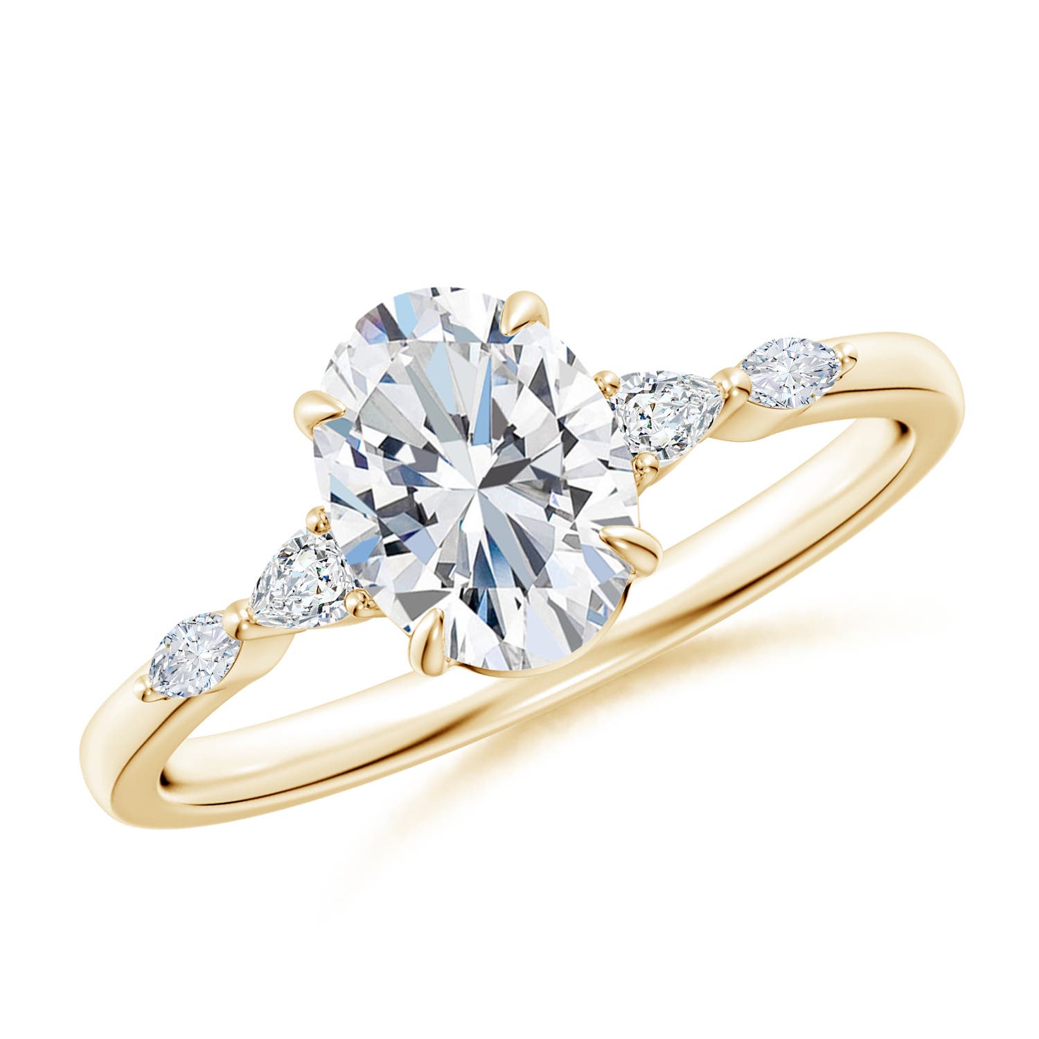 8x6mm FGVS Claw-Set Oval Lab-Grown Diamond Side Stone Engagement Ring in 18K Yellow Gold