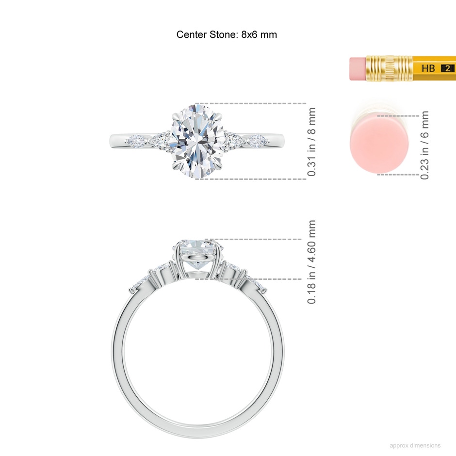 8x6mm FGVS Claw-Set Oval Lab-Grown Diamond Side Stone Engagement Ring in P950 Platinum ruler