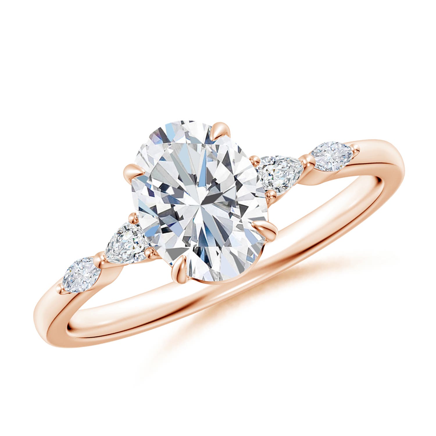 8x6mm FGVS Claw-Set Oval Lab-Grown Diamond Side Stone Engagement Ring in Rose Gold