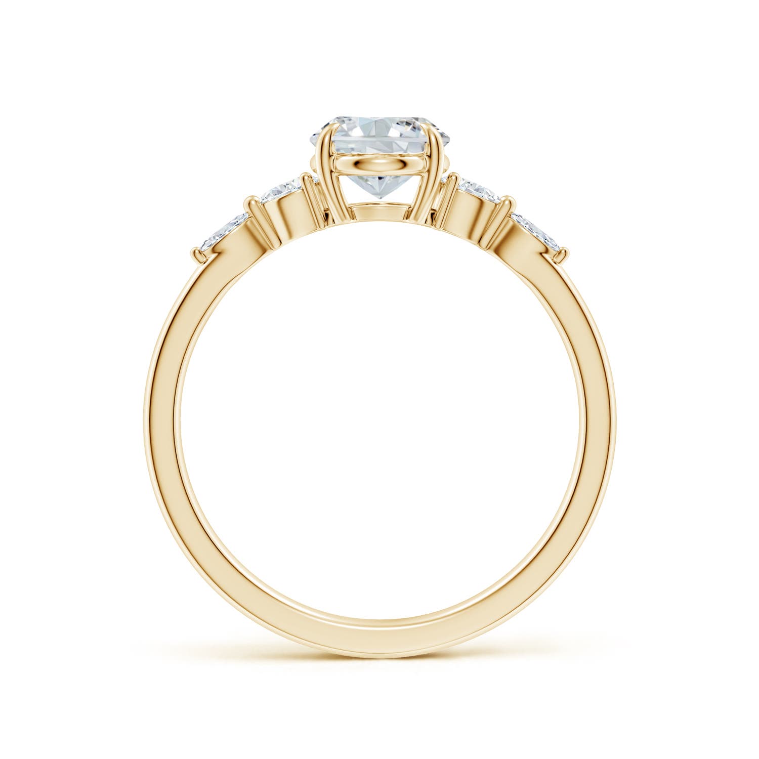 8x6mm FGVS Claw-Set Oval Lab-Grown Diamond Side Stone Engagement Ring in Yellow Gold