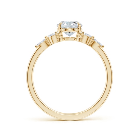 8x6mm FGVS Claw-Set Oval Lab-Grown Diamond Side Stone Engagement Ring in Yellow Gold