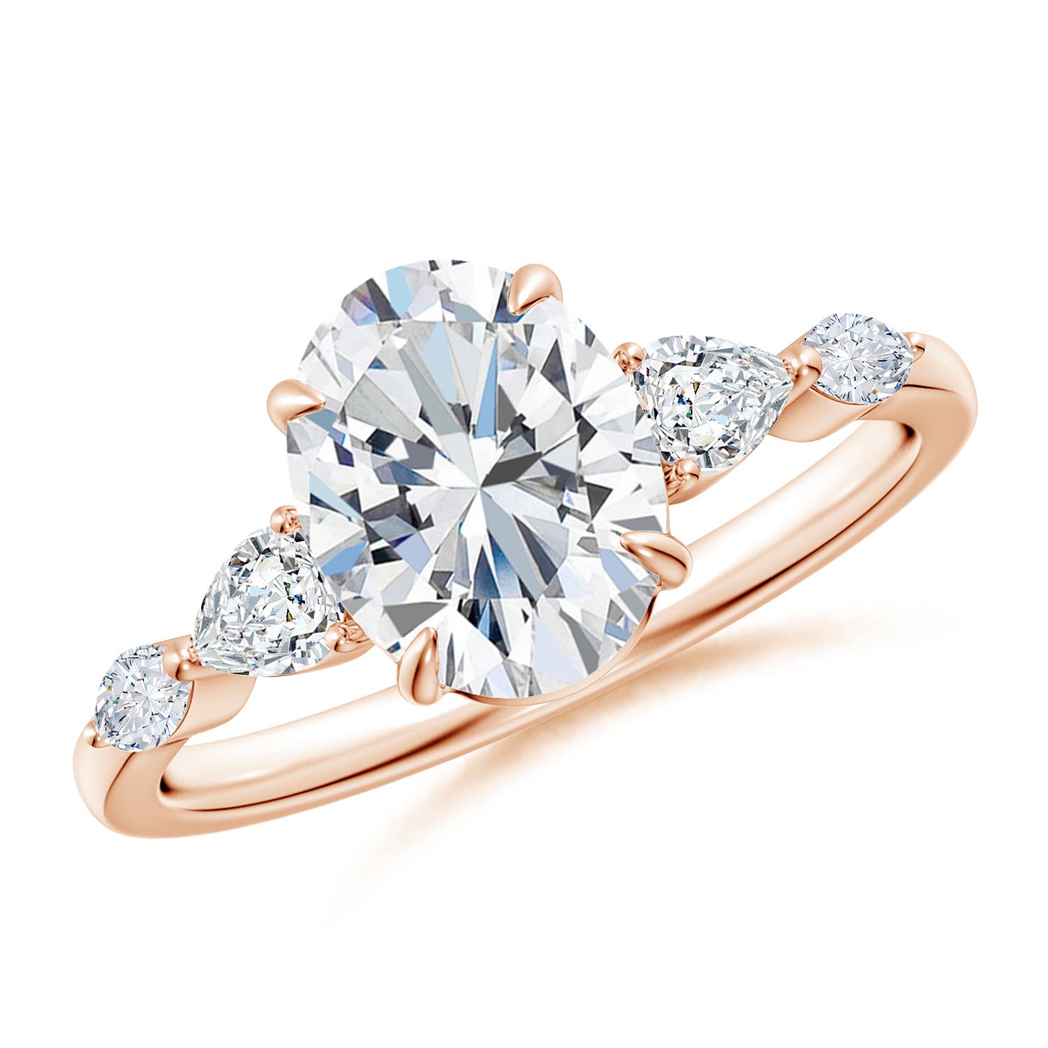 9x7mm FGVS Claw-Set Oval Lab-Grown Diamond Side Stone Engagement Ring in 18CT Rose Gold