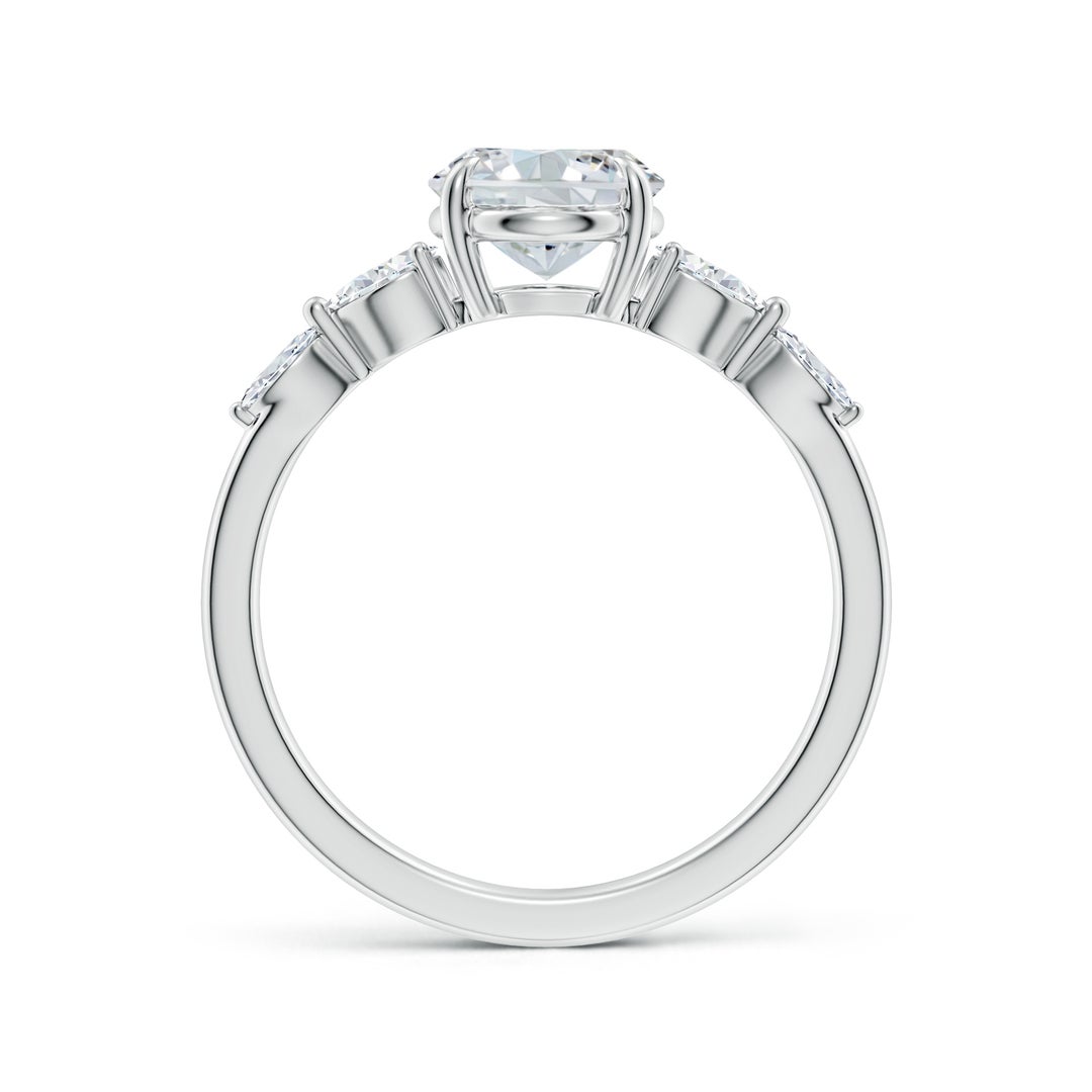 9x7mm FGVS Claw-Set Oval Lab-Grown Diamond Side Stone Engagement Ring in White Gold - side 3