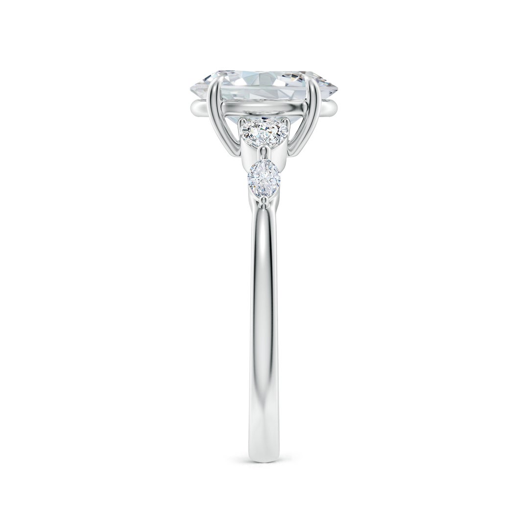 9x7mm FGVS Claw-Set Oval Lab-Grown Diamond Side Stone Engagement Ring in White Gold - side 4