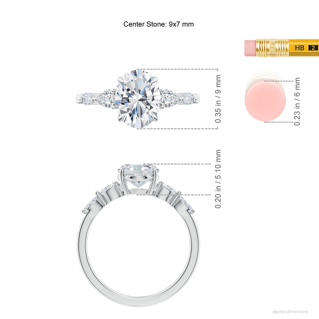 9x7mm FGVS Claw-Set Oval Lab-Grown Diamond Side Stone Engagement Ring in White Gold - ruler