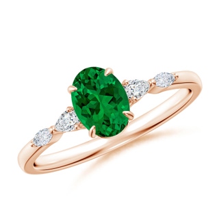 7x5mm Labgrown Lab-Grown Oval Emerald Side Stone Engagement Ring in Rose Gold