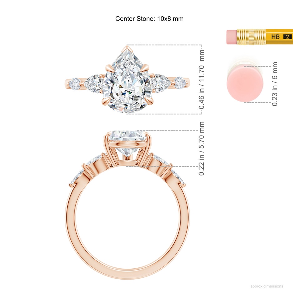 10x8mm FGVS Lab-Grown Pear-Shaped Diamond Side Stone Engagement Ring in 18K Rose Gold ruler