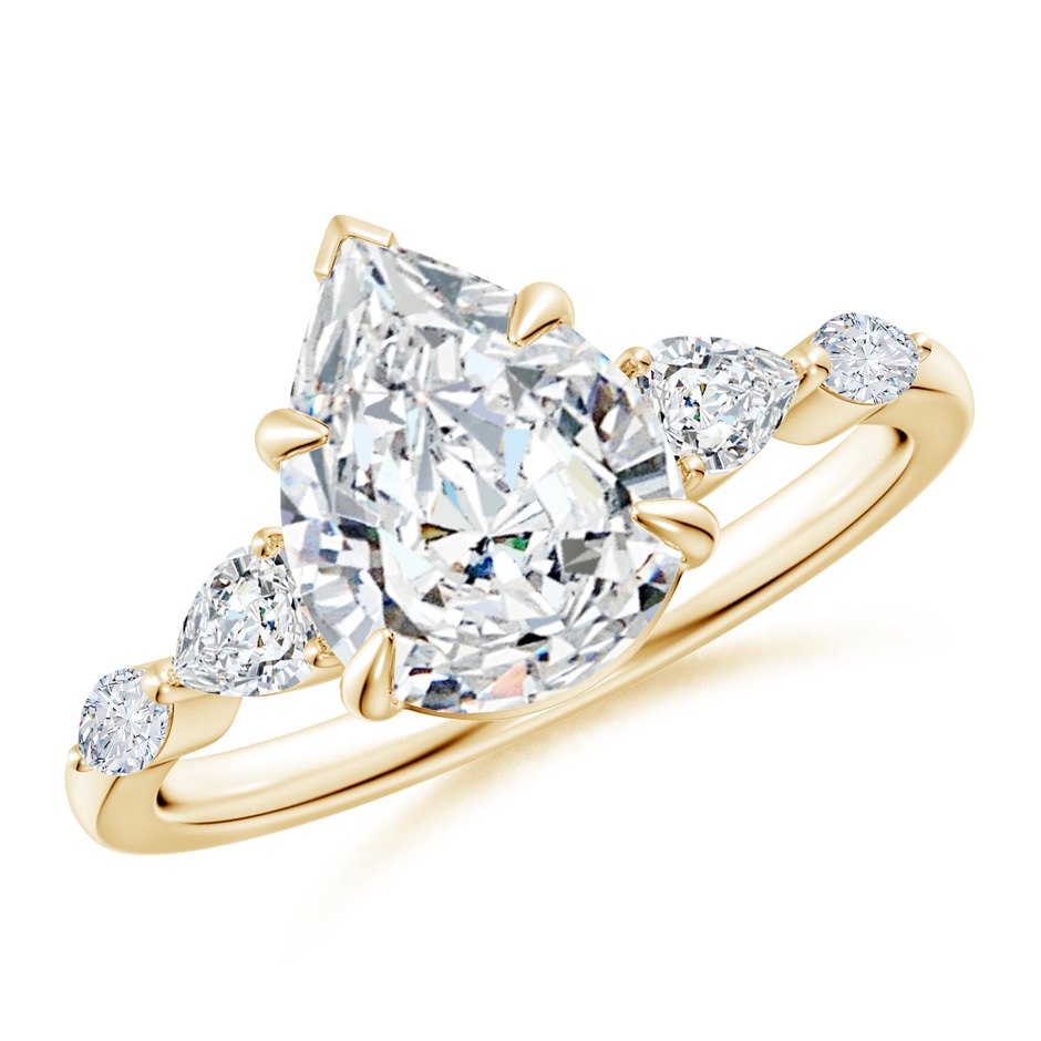 10x8mm FGVS Lab-Grown Pear-Shaped Diamond Side Stone Engagement Ring in 18K Yellow Gold 