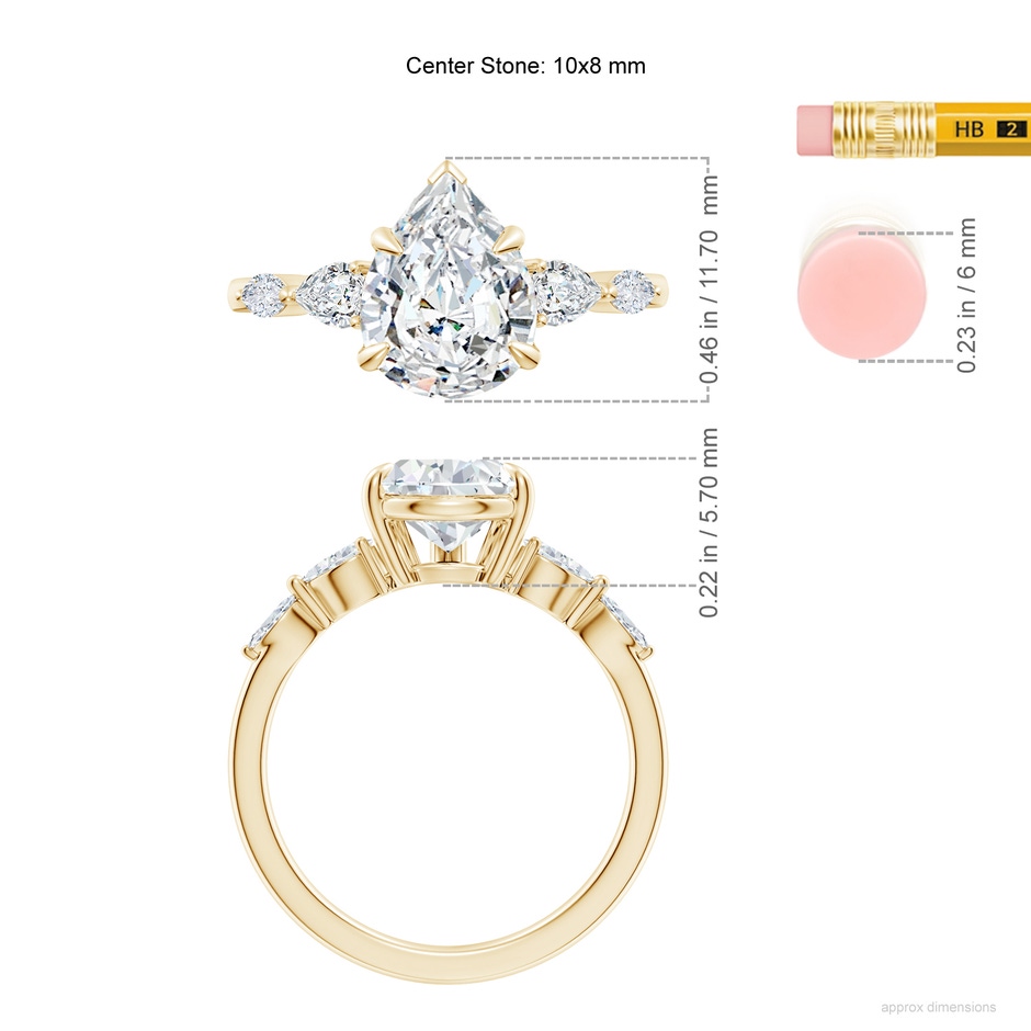 10x8mm FGVS Lab-Grown Pear-Shaped Diamond Side Stone Engagement Ring in Yellow Gold ruler