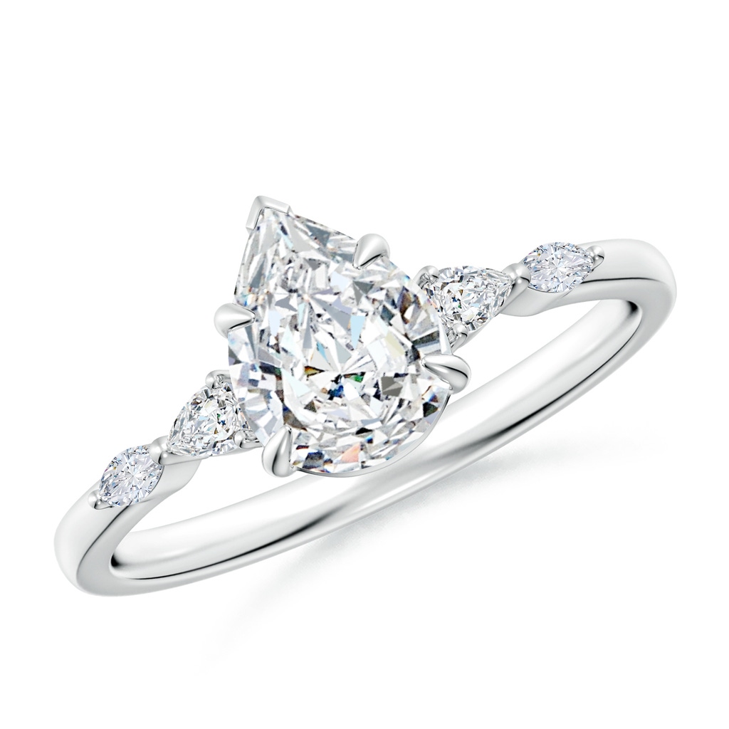 7.7x5.7mm FGVS Lab-Grown Pear-Shaped Diamond Side Stone Engagement Ring in White Gold