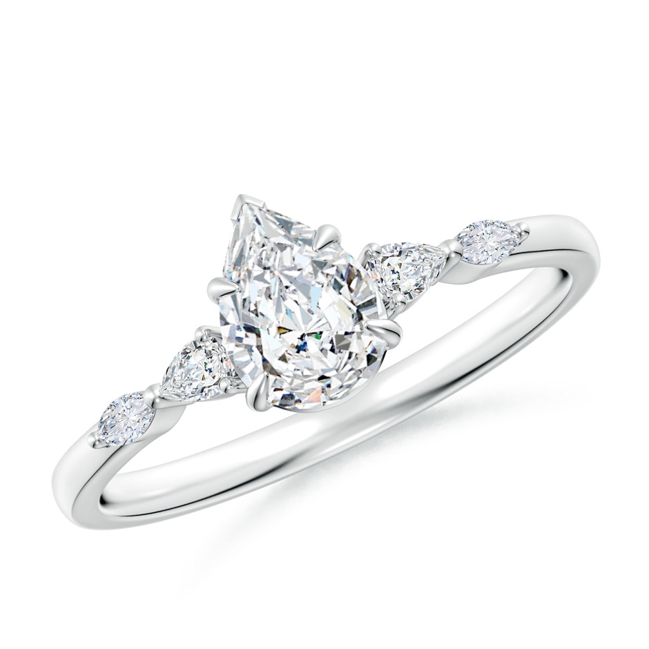 7x5mm FGVS Lab-Grown Pear-Shaped Diamond Side Stone Engagement Ring in 10K White Gold 