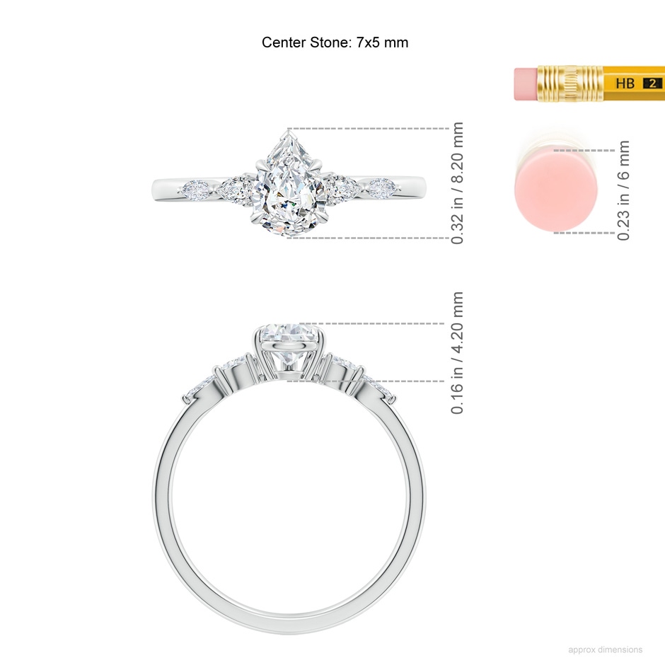 7x5mm FGVS Lab-Grown Pear-Shaped Diamond Side Stone Engagement Ring in 10K White Gold ruler