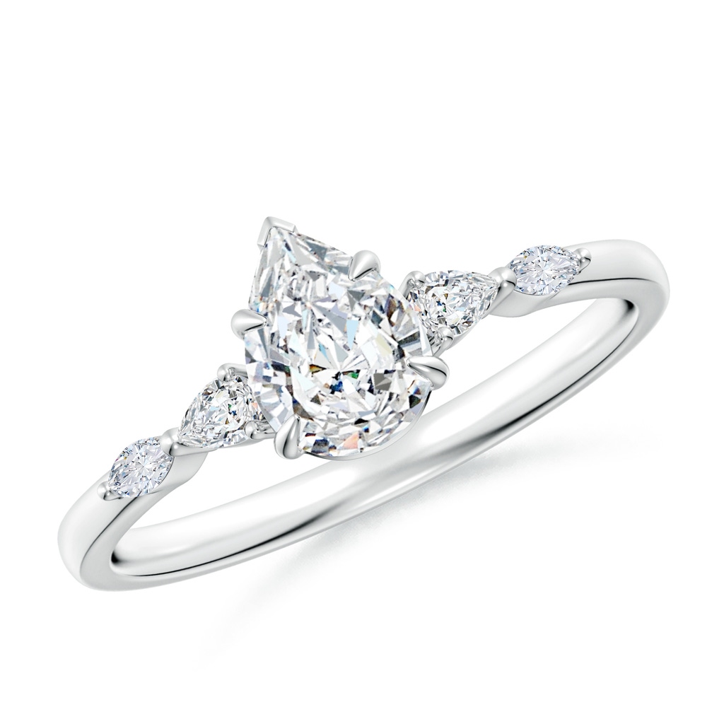 7x5mm FGVS Lab-Grown Pear-Shaped Diamond Side Stone Engagement Ring in White Gold