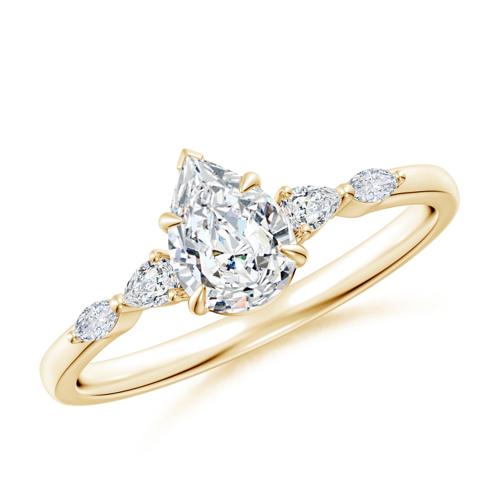 7x5mm FGVS Lab-Grown Pear-Shaped Diamond Side Stone Engagement Ring in Yellow Gold