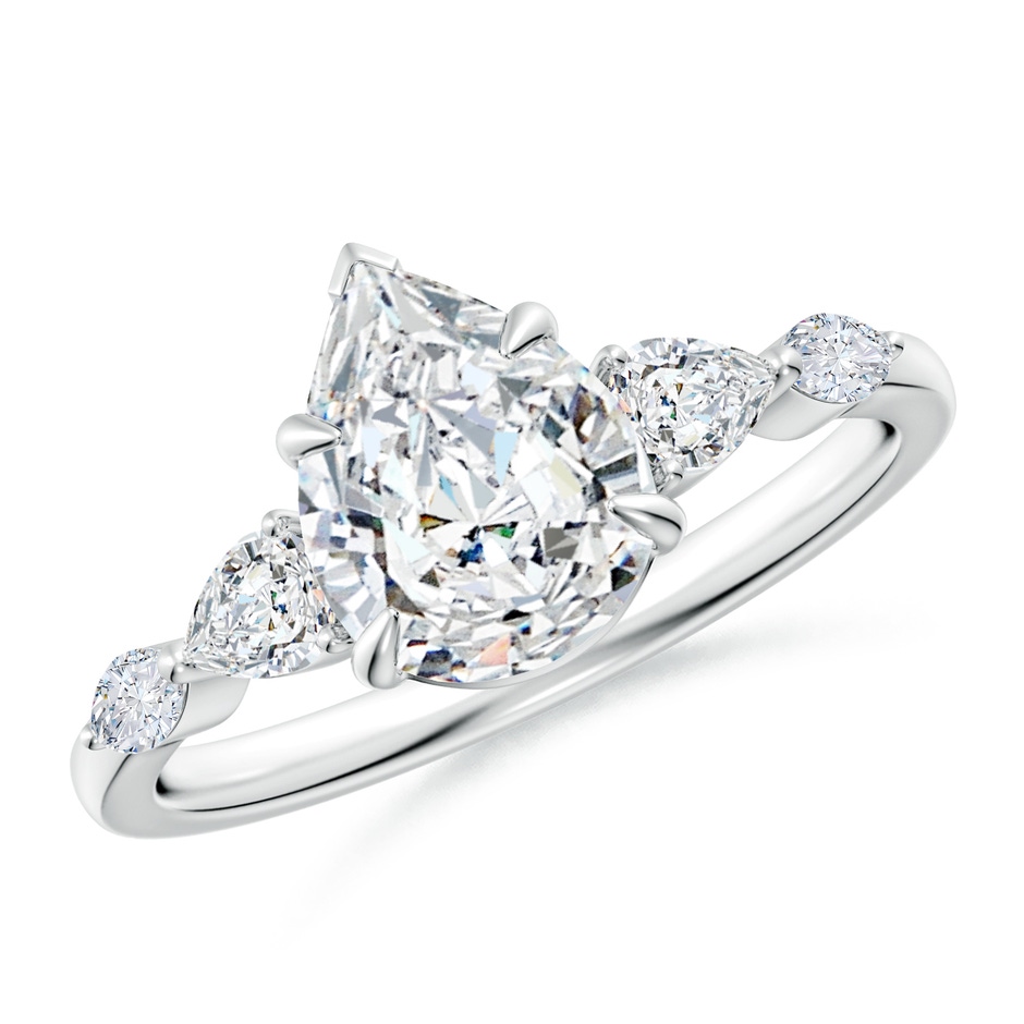 9x7mm FGVS Lab-Grown Pear-Shaped Diamond Side Stone Engagement Ring in White Gold 