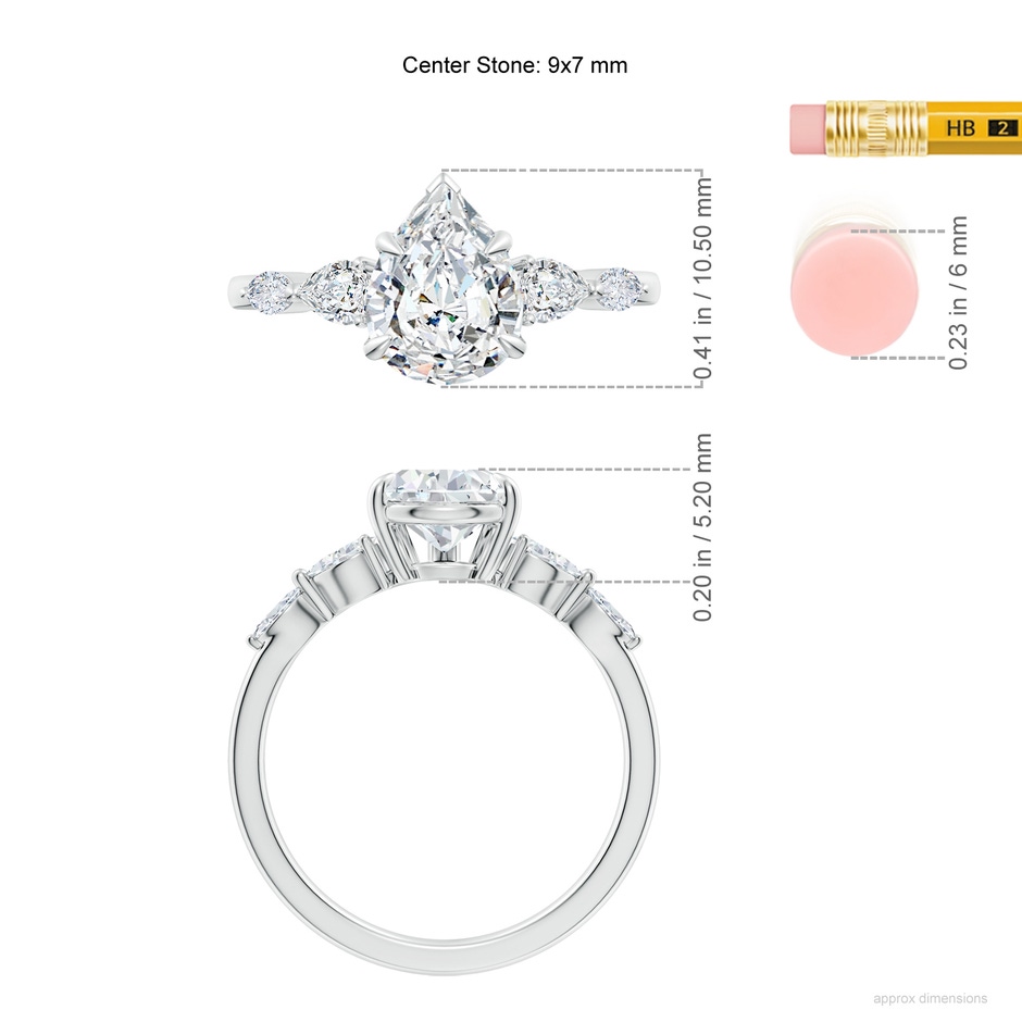 9x7mm FGVS Lab-Grown Pear-Shaped Diamond Side Stone Engagement Ring in White Gold ruler