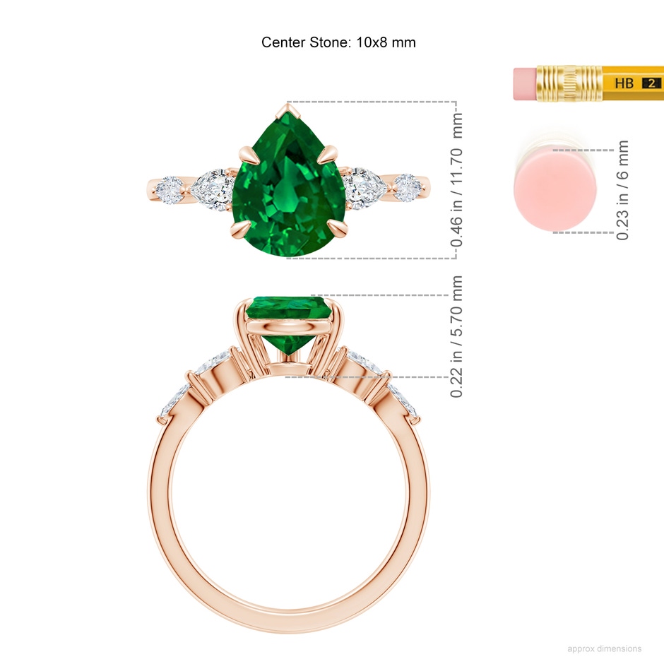 10x8mm Labgrown Lab-Grown Pear-Shaped Emerald Side Stone Engagement Ring in Rose Gold ruler