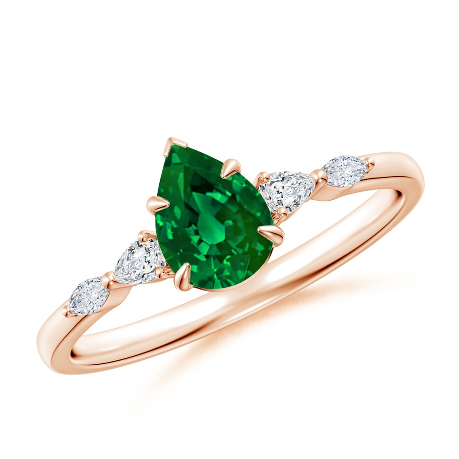 7x5mm Labgrown Lab-Grown Pear-Shaped Emerald Side Stone Engagement Ring in Rose Gold 