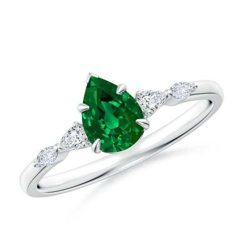 7x5mm Labgrown Lab-Grown Pear-Shaped Emerald Side Stone Engagement Ring in White Gold