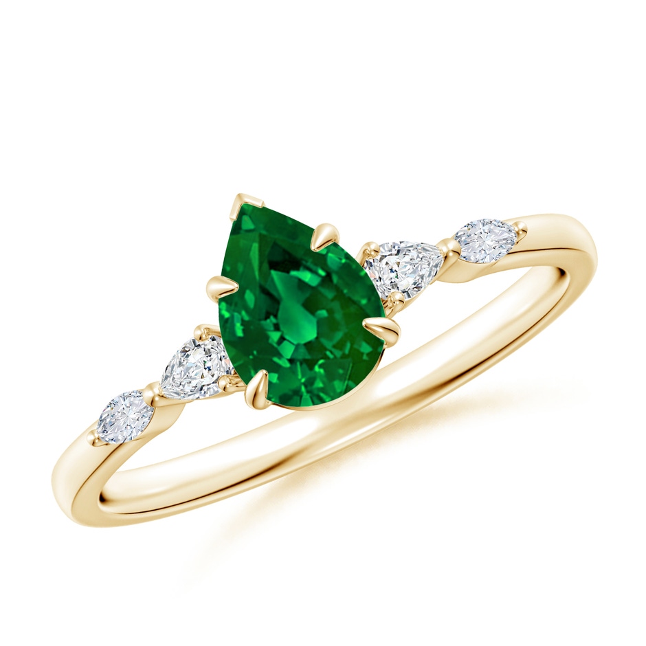 7x5mm Labgrown Lab-Grown Pear-Shaped Emerald Side Stone Engagement Ring in Yellow Gold 