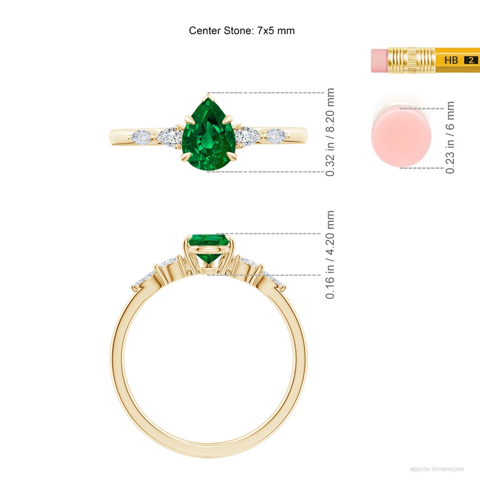 7x5mm Labgrown Lab-Grown Pear-Shaped Emerald Side Stone Engagement Ring in Yellow Gold ruler
