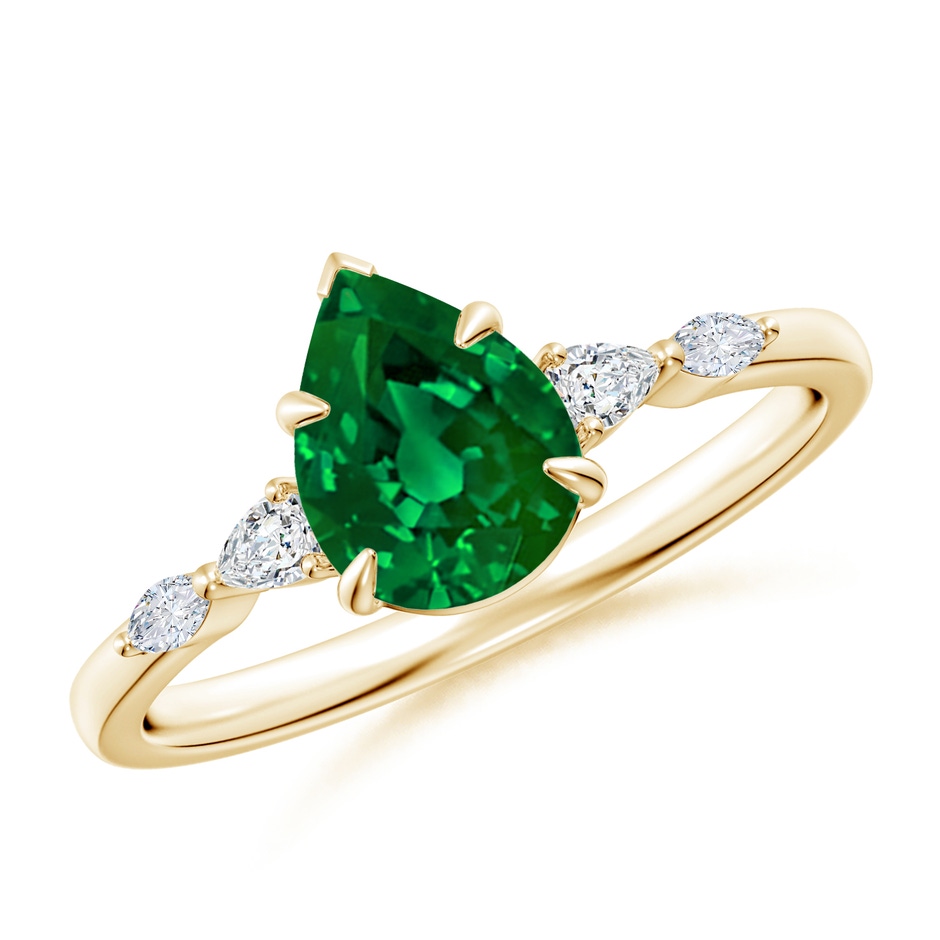 8x6mm Labgrown Lab-Grown Pear-Shaped Emerald Side Stone Engagement Ring in 9K Yellow Gold 