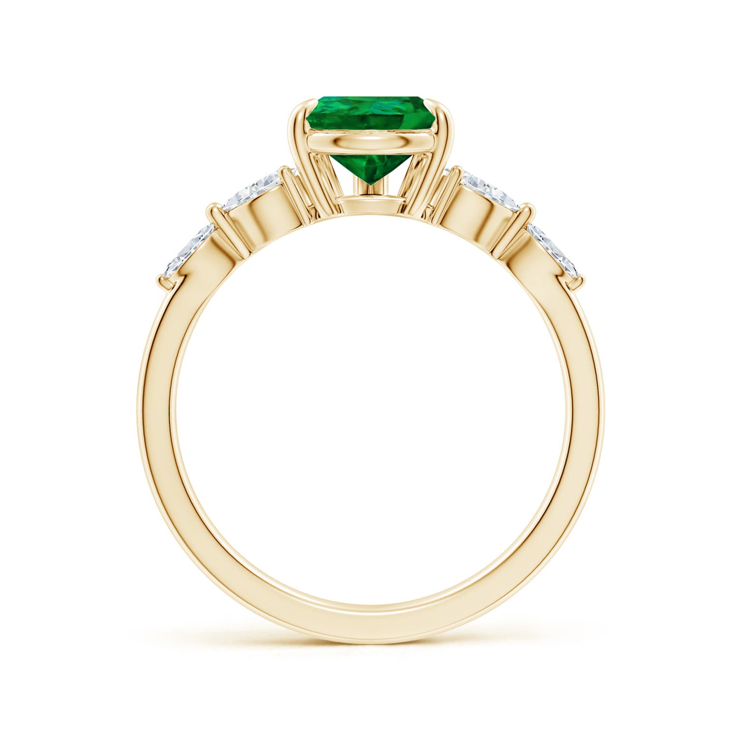 9x7mm Labgrown Lab-Grown Pear-Shaped Emerald Side Stone Engagement Ring in Yellow Gold - side 3