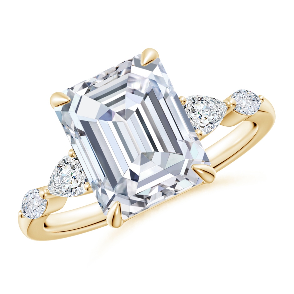 10x7.5mm FGVS Claw-Set Emerald-Cut Lab-Grown Diamond Side Stone Engagement Ring in Yellow Gold 