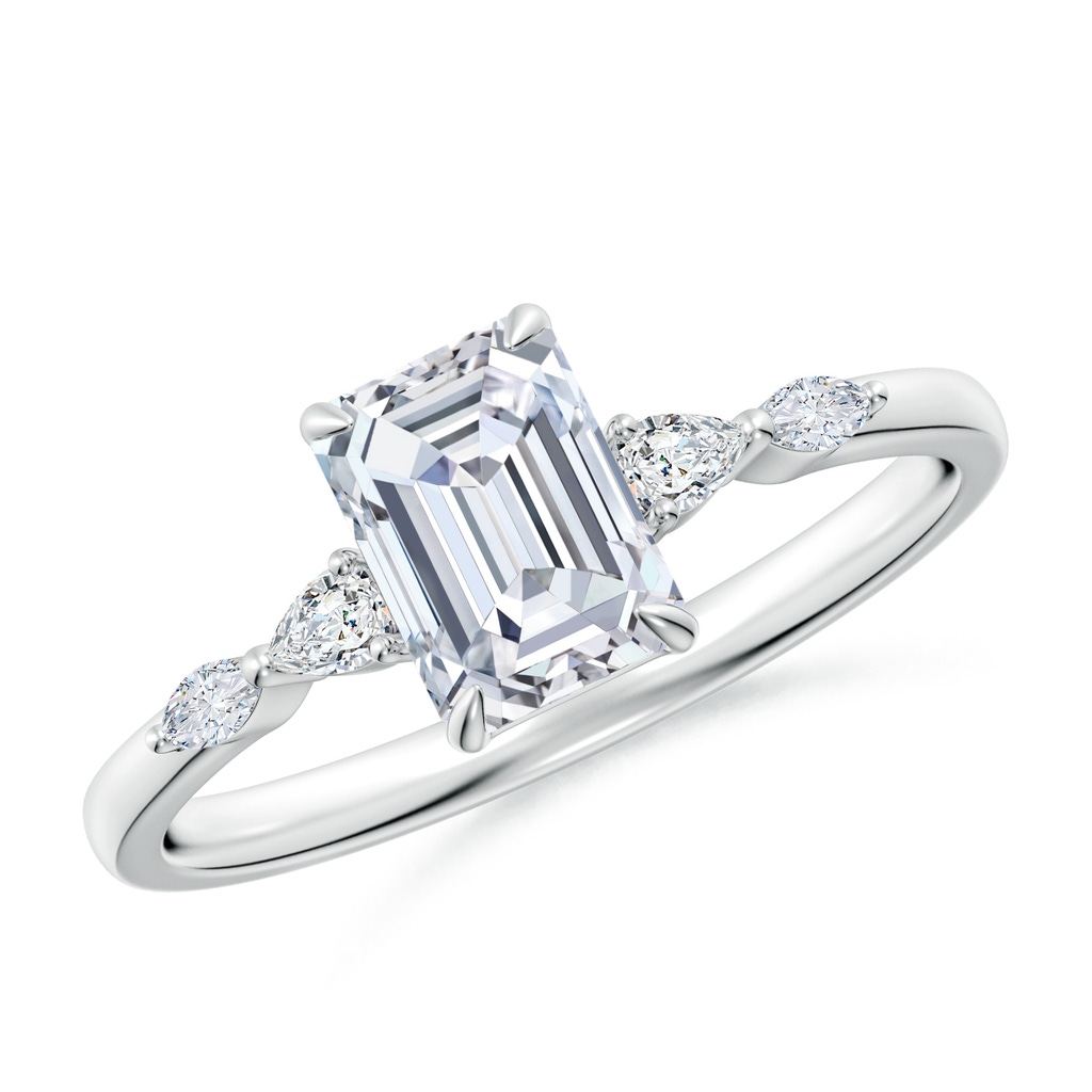 7x5mm FGVS Claw-Set Emerald-Cut Lab-Grown Diamond Side Stone Engagement Ring in White Gold