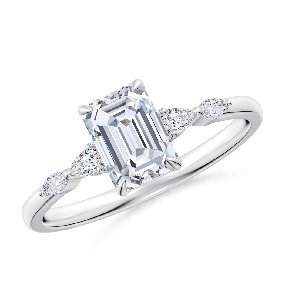 7x5mm FGVS Lab-Grown Emerald-Cut Diamond Side Stone Engagement Ring in White Gold 