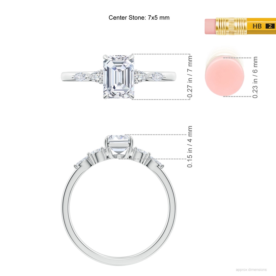 7x5mm FGVS Lab-Grown Emerald-Cut Diamond Side Stone Engagement Ring in White Gold ruler