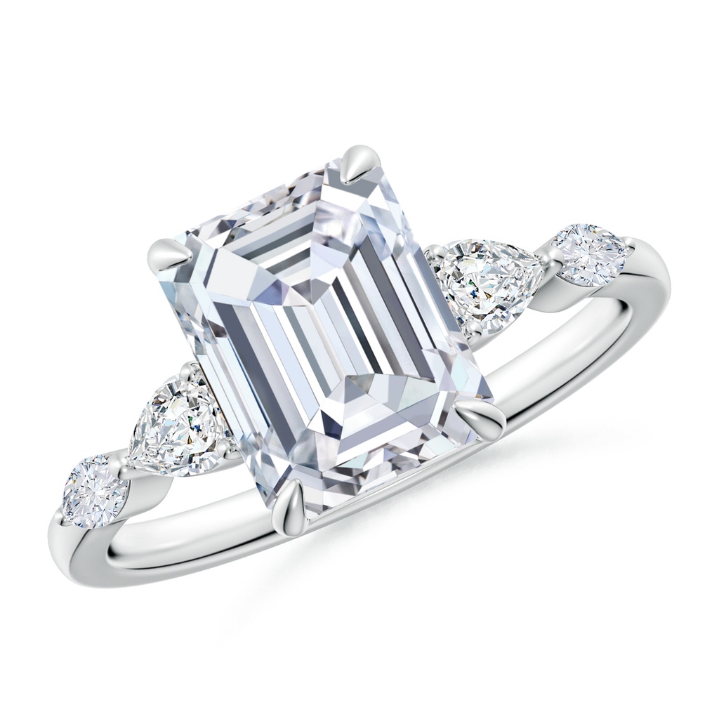 8.5x6.5mm FGVS Lab-Grown Emerald-Cut Diamond Side Stone Engagement Ring in White Gold