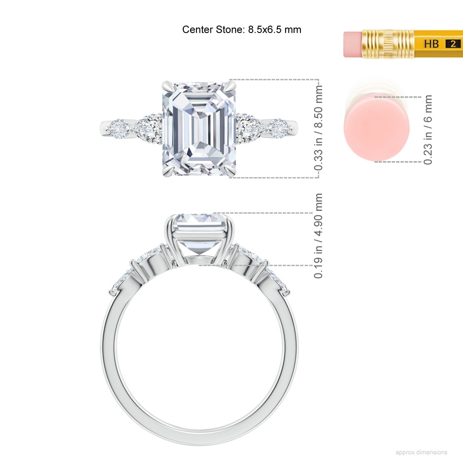 8.5x6.5mm FGVS Lab-Grown Emerald-Cut Diamond Side Stone Engagement Ring in White Gold ruler