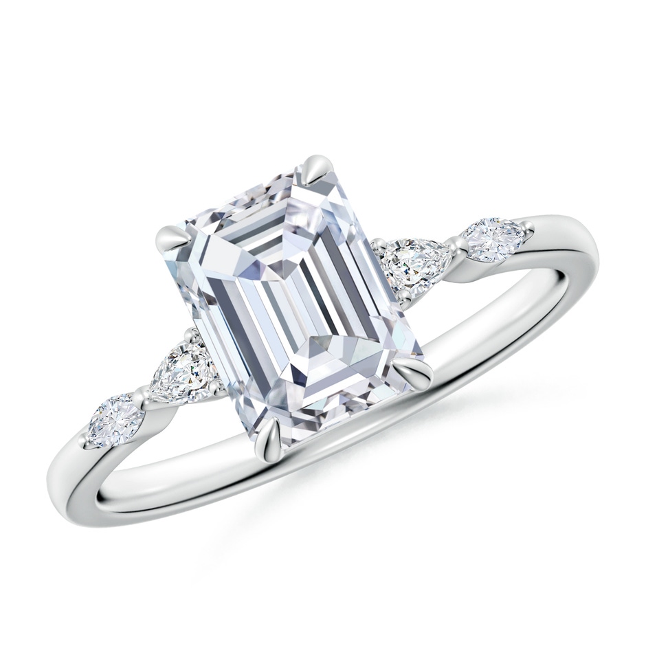 8x6mm FGVS Claw-Set Emerald-Cut Lab-Grown Diamond Side Stone Engagement Ring in White Gold 