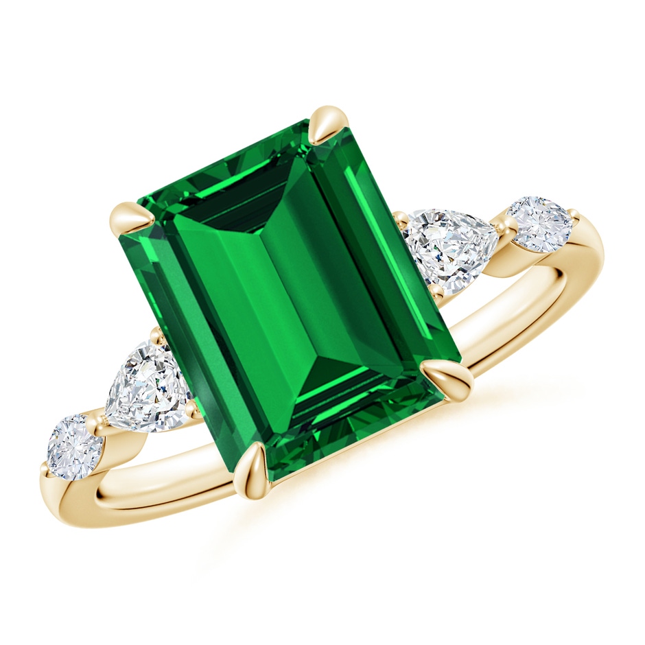 10x8mm Labgrown Lab-Grown Emerald-Cut Emerald Side Stone Engagement Ring in Yellow Gold 