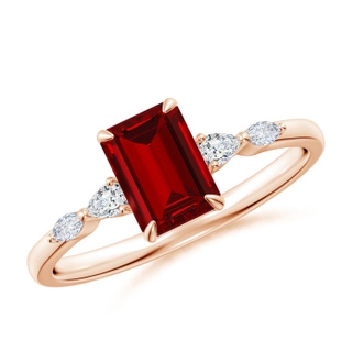 7x5mm Labgrown Lab-Grown Emerald-Cut Ruby Side Stone Engagement Ring in Rose Gold