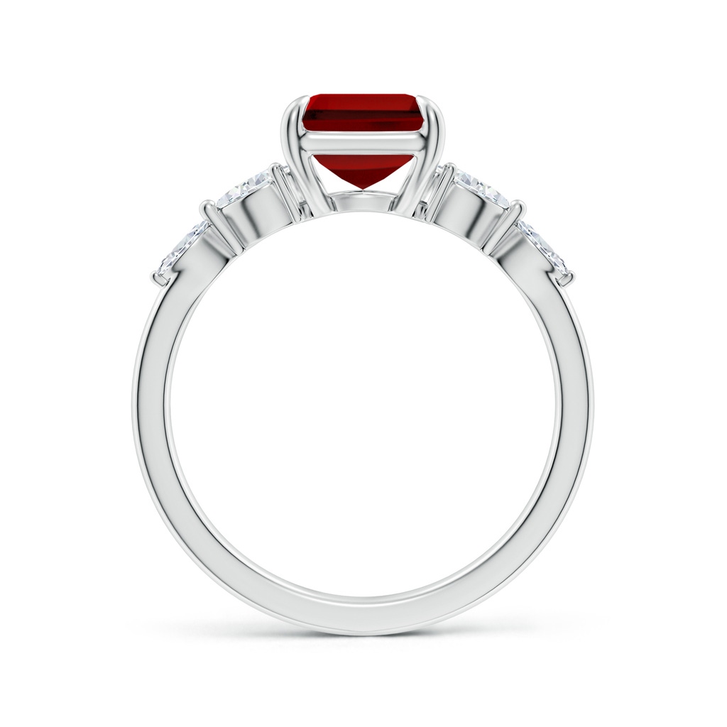 9x7mm Labgrown Claw-Set Emerald-Cut Lab-Grown Ruby Side Stone Engagement Ring in White Gold - side 199
