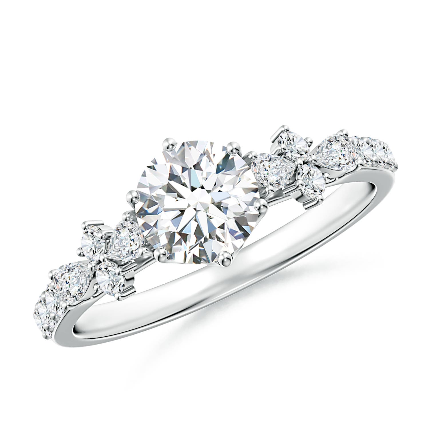 5.9mm FGVS Lab-Grown Round Diamond Side Stone Engagement Ring with Accents in 18K White Gold