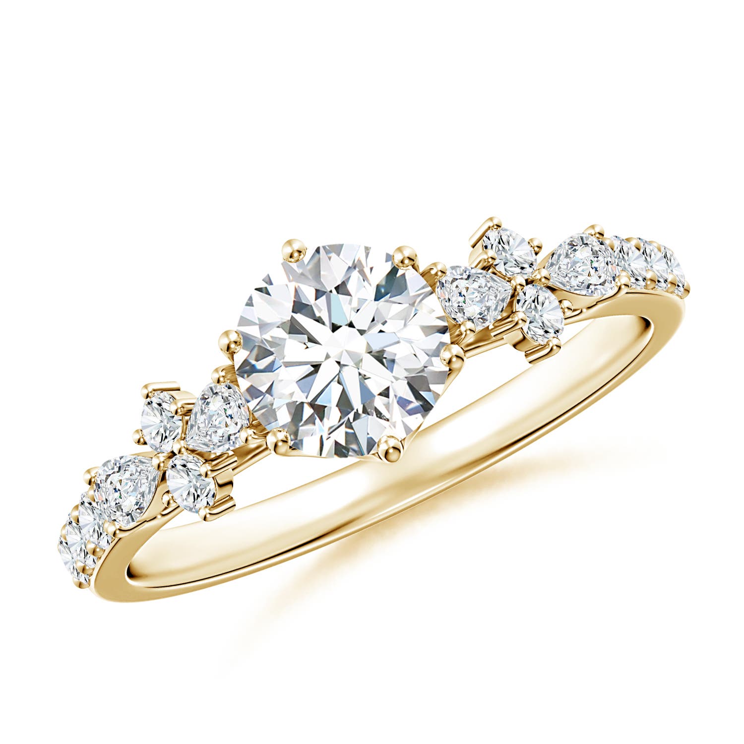 5.9mm FGVS Lab-Grown Round Diamond Side Stone Engagement Ring with Accents in 18K Yellow Gold